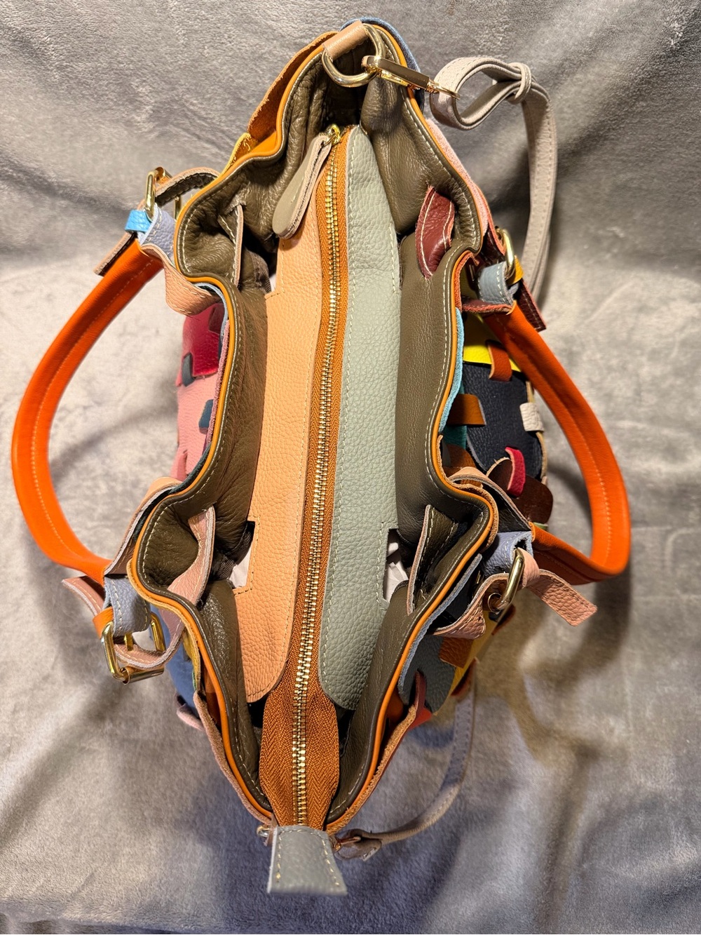 Multicolor Patchwork Genuine Leather Tote Bag - Picture 9 of 12